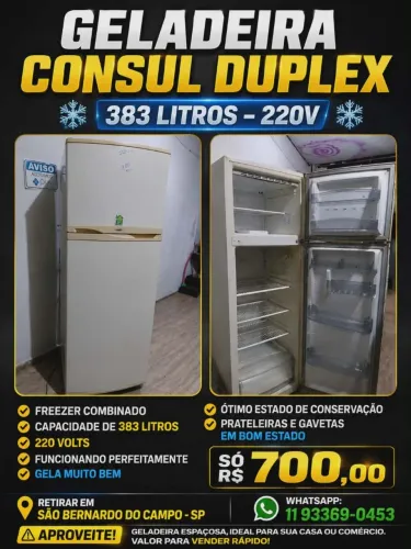 Geladeira Consul 220vts duplex funcionando perfeitamente ótimo estado só 700 reais