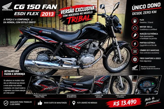 Honda CG Fan 150 Esdi flex 2013 versão tribal único dono