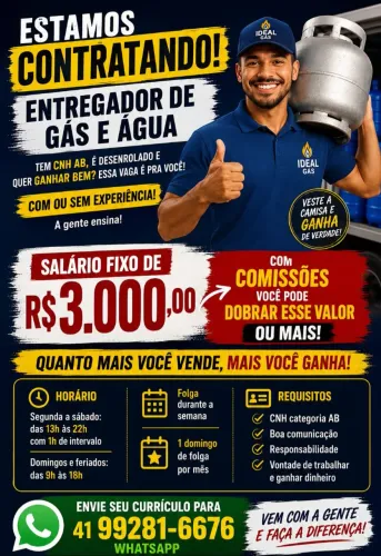 Vaga entregador Gás e Água 