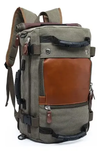 Mochila Impermeável de Lona E Couro 35l Cor Verde Militar