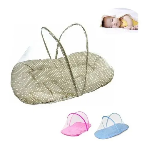 Acolchoado Portátil Grande Para Bebê Com Mosquiteiro - Azul