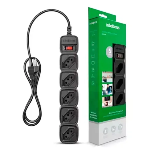 Filtro de Linha Intelbras 5 Tomadas EPE 205 BR Preto Cabo 1m Bivolt