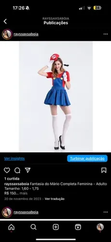 Fantasia do Mário Completa Feminina - Adulto Tamanho: 1,60 - 1,75 R$ 150