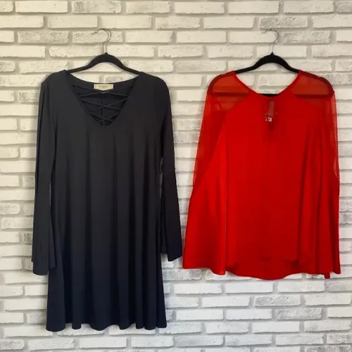 Kit Vestido Manga Longa Preto No Comment + Blusa Coral Lulu & Kessey Tamanho M