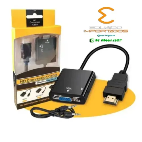 Cabo adaptador Conversor HDMI para VGA com saída p2 áudio
