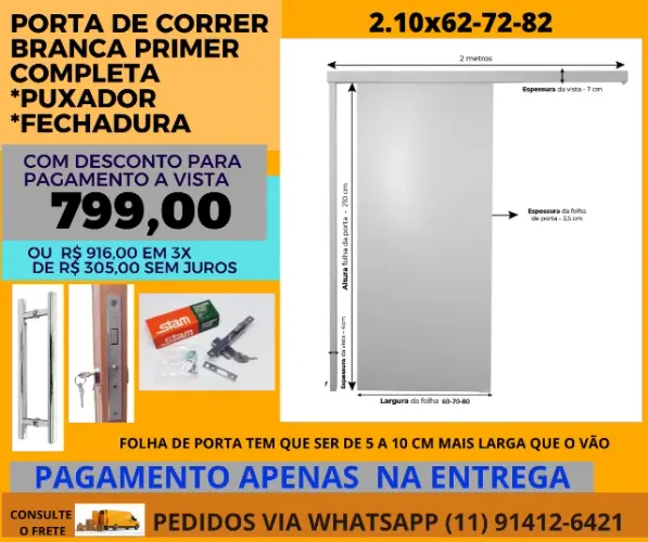 Kit porta correr branca mod 77