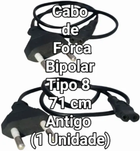 Cabo de Força Bipolar 2 Pinos Tipo 8 Antigo 
