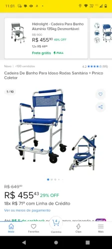 CADEIRA DE BANHO PARA IDOSO COM RODAS E PINICO COLETOR
