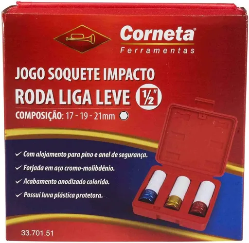 Kit soquete roda liga 1/2 c/03 pcs