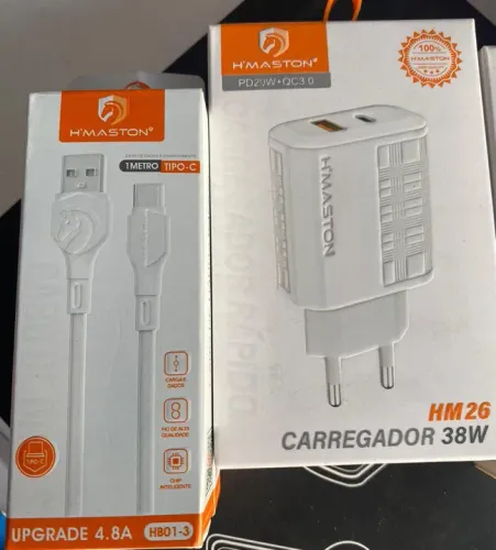 Carregador turbo power 38W Tipo C ,V8 e IOS cabo e fonte