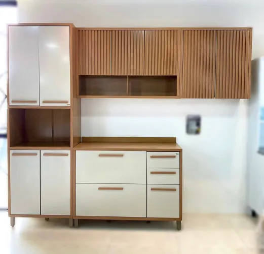 Cozinha Torino 3 Peças Paneleiro + Balcão + Aéreo Cinamomo/Off 1,93 de Largura 