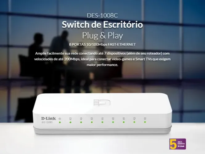 Switch D-link DES-1008C 8 Portas 10/100 Hub 100mbps Fast Ethernet