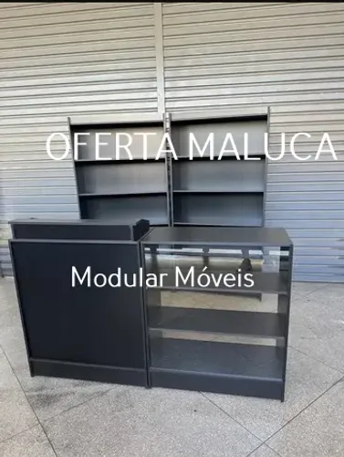 BALCÃO CAIXA BALCÃO VITRINE E 2 ESTANTES PRATELEIRA