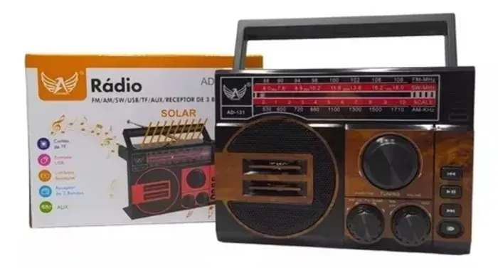 Rádio AM/FM/SW/USB/TF/AUX/RECEPTOR DE 3 BANDAS