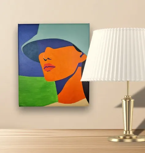 Mini Quadro Garota de Chapéu Azul