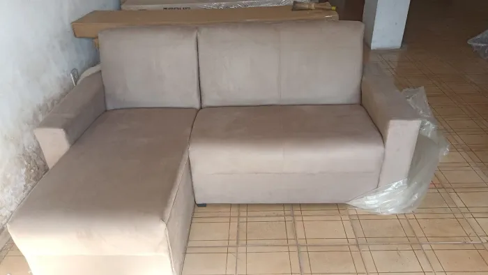 Sofá de Chaiseem Suede Bege-A Pronta Entrega!!!