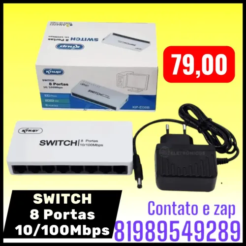 Switch de Rede Knup KP-E08B de 8 Portas 10/100 Mbps