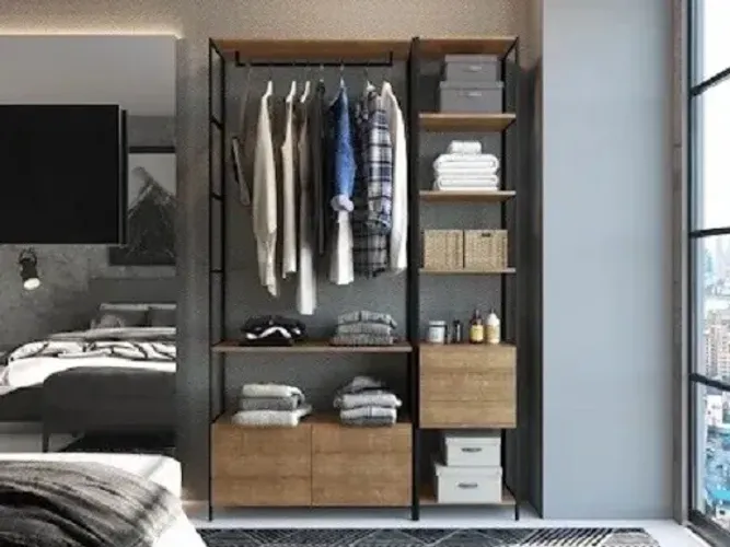 Closet Estilo Industrial/Arara+Estante/3 Gavetas/1,35LX2,11AX0,38P, R$ 2.406,52!