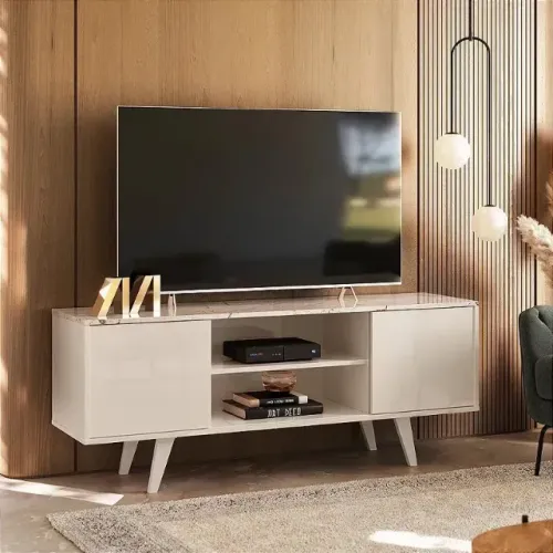 Rack para tv ate 55 polegadas calacata off white