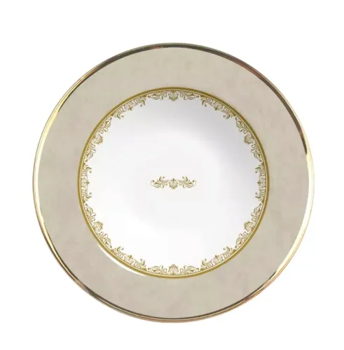 Jogo de pratos com design clássico, branco com detalhes dourado