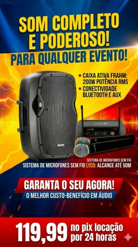 Aluguel de iluminação jogos de luz, caixa, microfones etc .