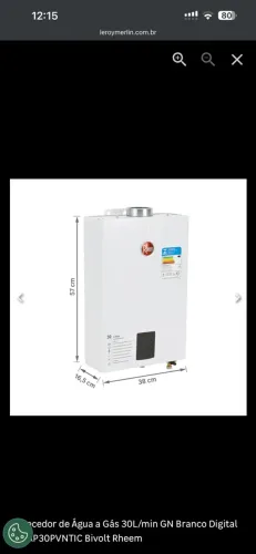 AQUECEDOR 30L TFI GN 127-220V MODELO: RB3AP30PVNTIC GAS: NATURAL