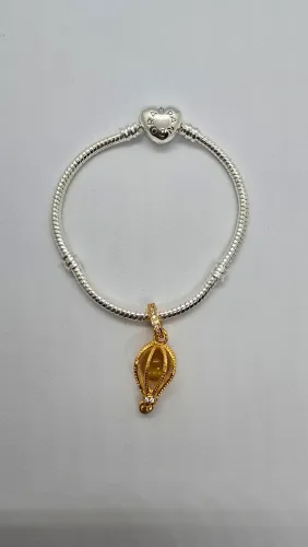 Pulseira pandora folhada a prata 925 com charm balão