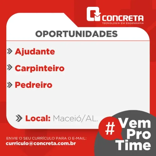 VAGAS ABERTAS AJUDANTE CARPINTEIRO PEDREIRO