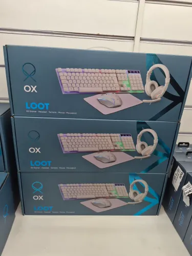 Kit Gamer OX Loot com Headset + Teclado + Mouse 1200DPI + Mousepad Preto ou Branco.