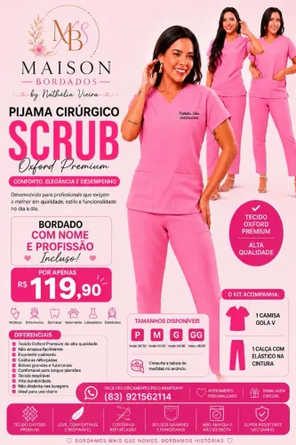 PIJAMA CIRÚRGICO SCRUB OXFORD PREMIUM - BORDADO PERSONALIZADO
