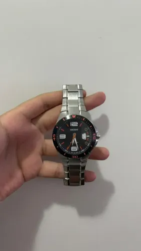 Relógio Masculino Orient Original Preto e Laranja com Pulseira de Aço