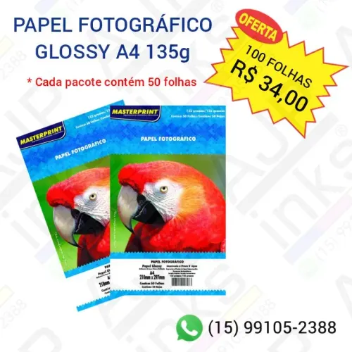 PROMOÇÃO - Papel Fotográfico Glossy A4 135g