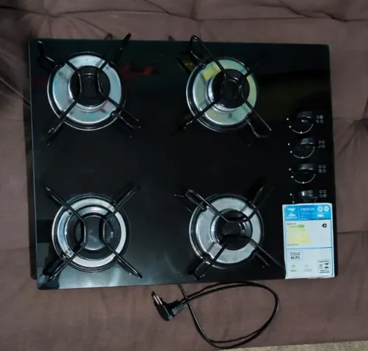 Fogão Cooktop Gás 4 Bocas Vidro Ultra Chama 127v/220v Preto