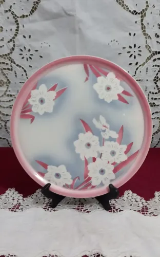 Antigo Prato De Bolo Porcelana Faiança Alemã