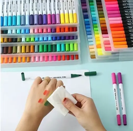 Kit 120 cores Canetas Ponta Dupla Desenho Colorir Brush Pen