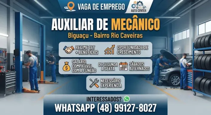 Vaga para Mecânico e Auxiliar de Mecânico Automotivo