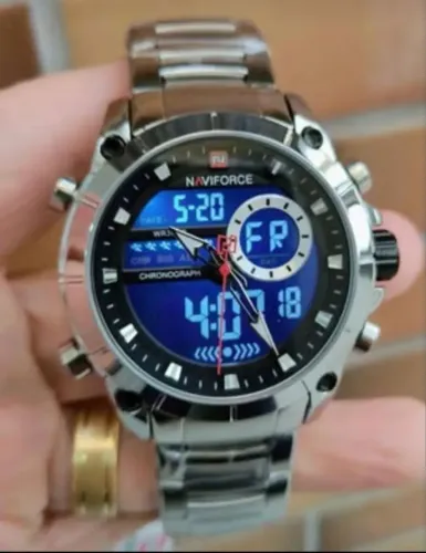 Original/ Prova dágua/ Relógio Naviforce 9163 - Masculino Prata Digital