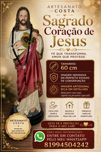 Imagem Sagrado Coração de Jesus 60cm - Seminova em Perfeito Estado