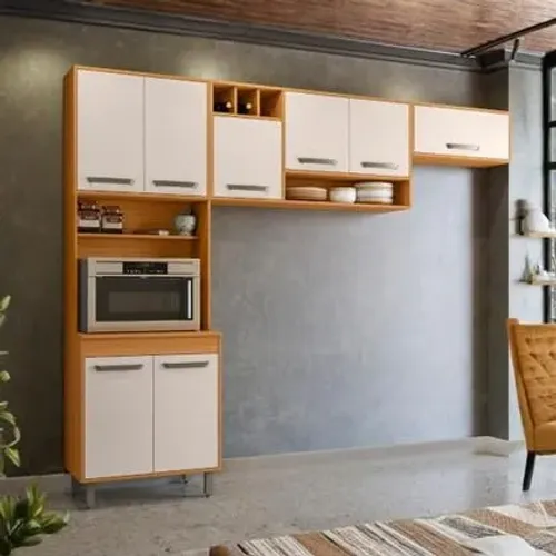 Armário de Cozinha Compacta 3 Peças 258x218 cm Malta Freijó Off Acetinado Poliman