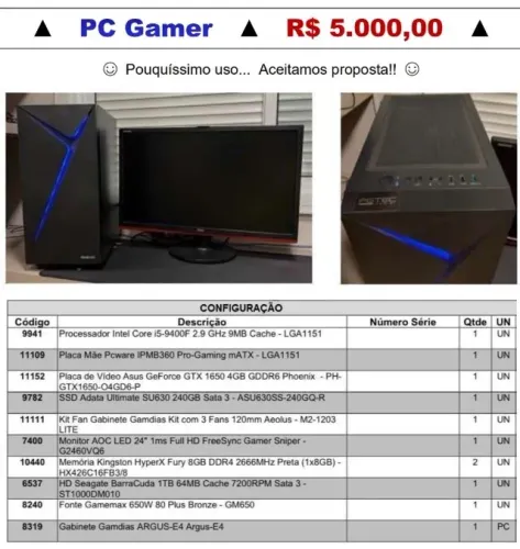 PC Gamer OFERTAÇO!!!! EXCELENTE!!!