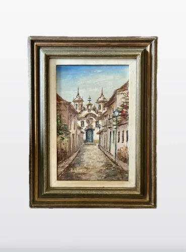 Pintura óleo sobre tela paisagem mineira barroco