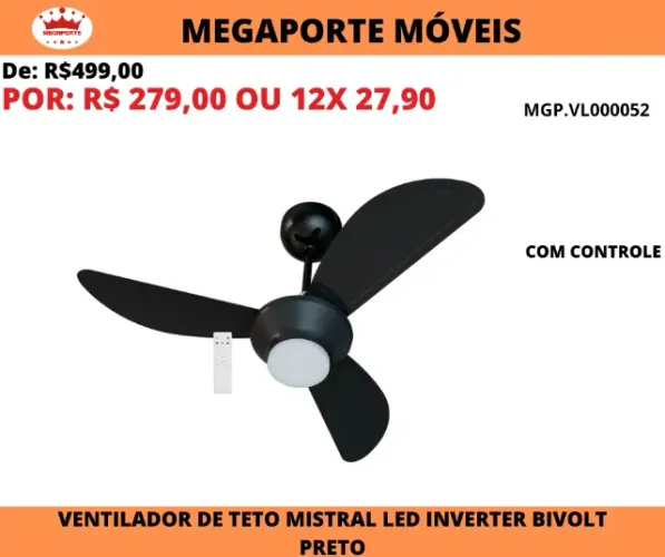 Ventilador de Teto Mistral Led Inverter Ventisol Bivolt