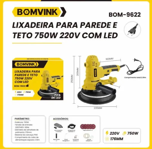Lixadeira de parede e Teto 750w Nova