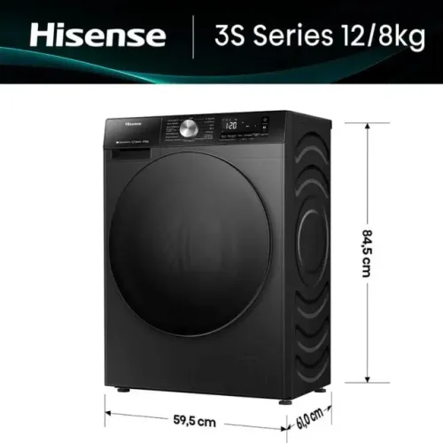 Lava e Seca Hisense 3S 12kg Wi-Fi Nova Nota fiscal Motor InverterSteam Touch - WD3S12 