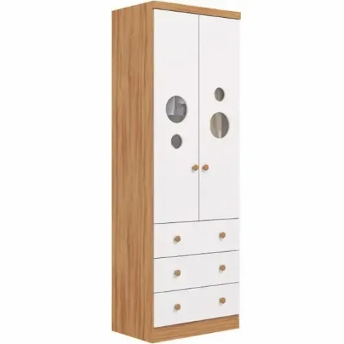 Roupeiro Bolinha 2 Portas, 100% MDF - Peroba