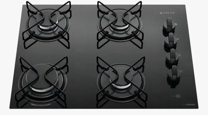 Cooktop 4 Bocas Atlas Agile Up Mesa Vidro Mega Chama Bivolt