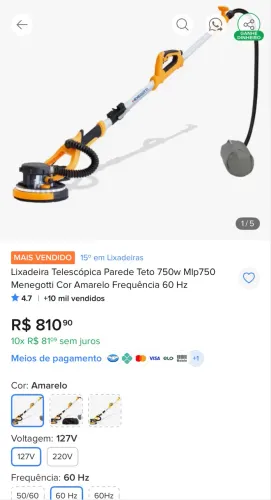 Lixadeira Telescópica Menegotti MLP750H LED 750W 127V