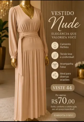 VESTIDO NUDE ELEGÂNCIA QUE VALORIZA VOCÊ