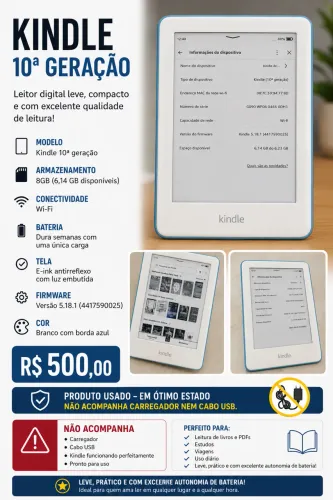 KINDLE 10ª GERAÇÃO - R$ 500,00