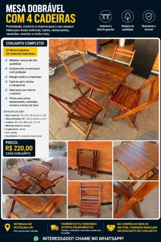 Conjunto mesa e cadeiras dobráveis
